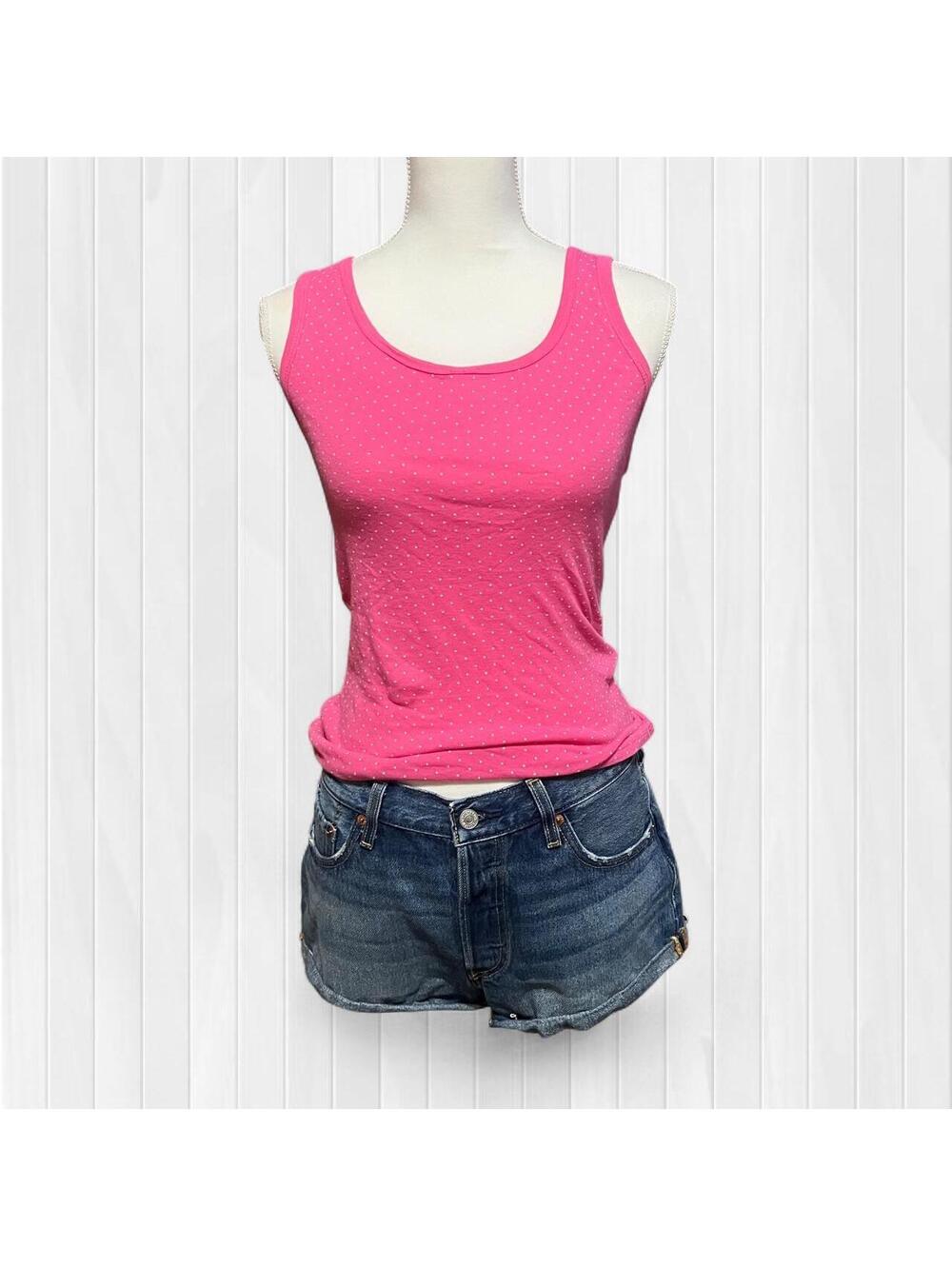 Xhilaration Women's Pink Polka Dot Fitted Tank Top Y2K girly Size Small